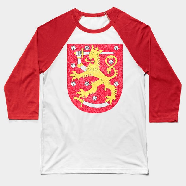 Finland Lion Coat Of Arms / Retro Faded Design Baseball T-Shirt by CultOfRomance